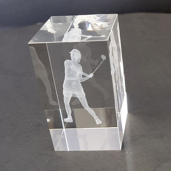 Crystal Impressions Female Golfer Laser Engraved Crystal Cube Paperweight w/ Box - Picture 6 of 15